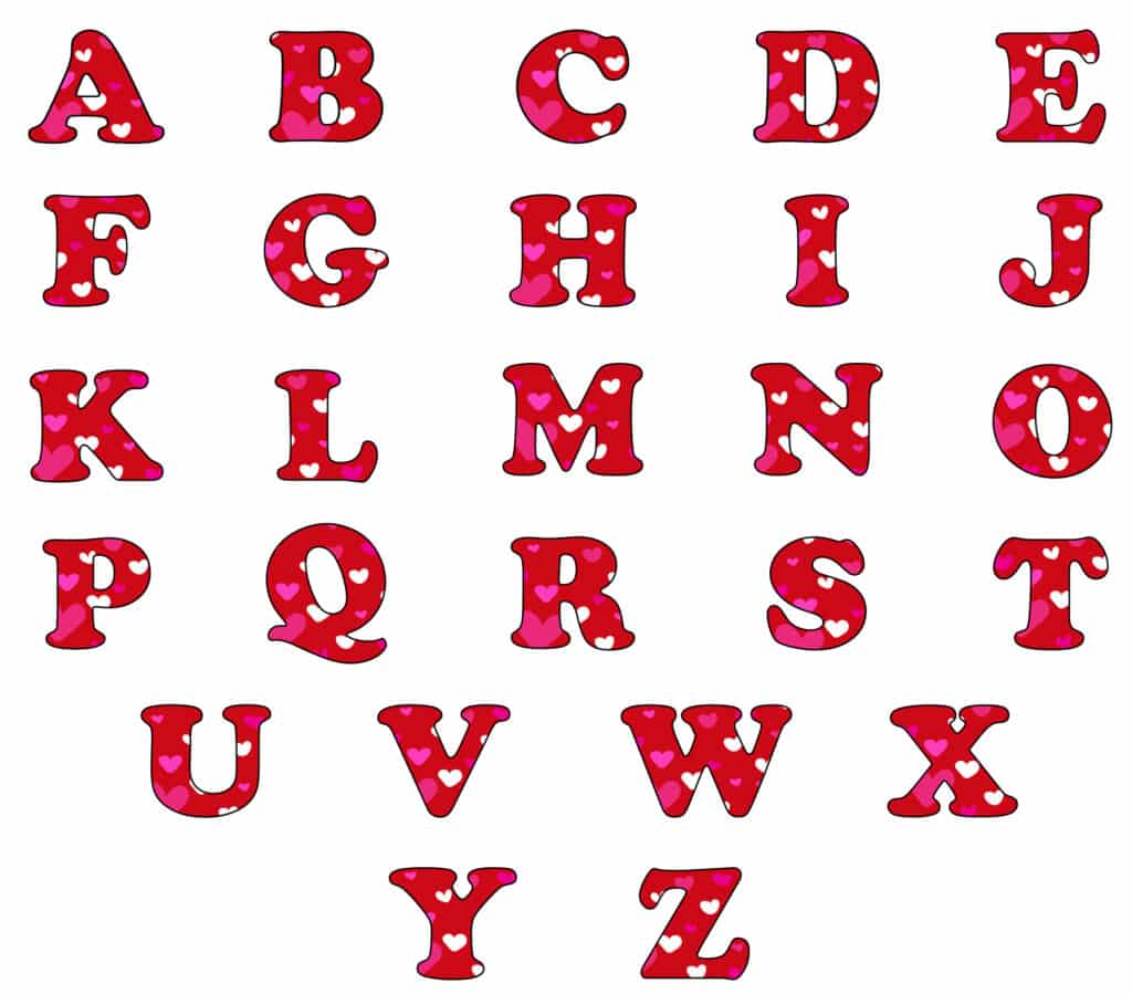 free printable bubble letters: colorful valentine letters set